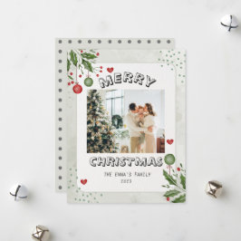 Minimalistische vrolijke kerst familie foto feestdagenkaart