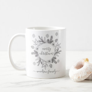 Minimalistische vrolijke kerst familienaam koffiemok