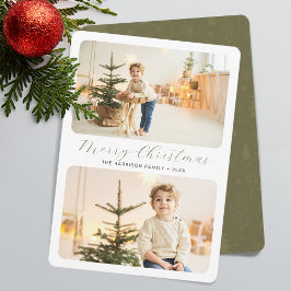 Minimalistische vrolijke kerst modern 2 foto's feestdagenkaart