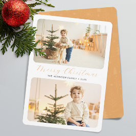 Minimalistische vrolijke kerst modern 2 foto's feestdagenkaart