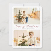 Minimalistische vrolijke kerst modern 2 foto's feestdagenkaart (Voorkant)