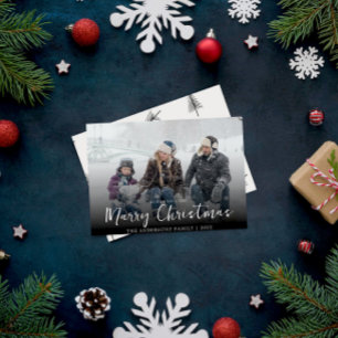 Minimalistische vrolijke kerst moderne familie fot feestdagenkaart