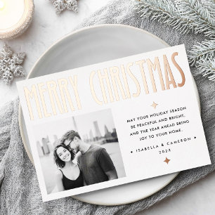 Minimalistische vrolijke kerst moderne retro witte folie feestdagenkaart
