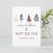 Minimalistische vrolijke kerst Retro Line Art Tree Feestdagenkaart (Staand voorkant)