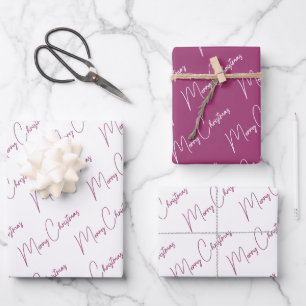 Minimalistische vrolijke kerst script paars inpakpapier vel