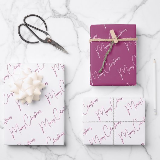 Minimalistische vrolijke kerst script paars inpakpapier vel (Voorkant)