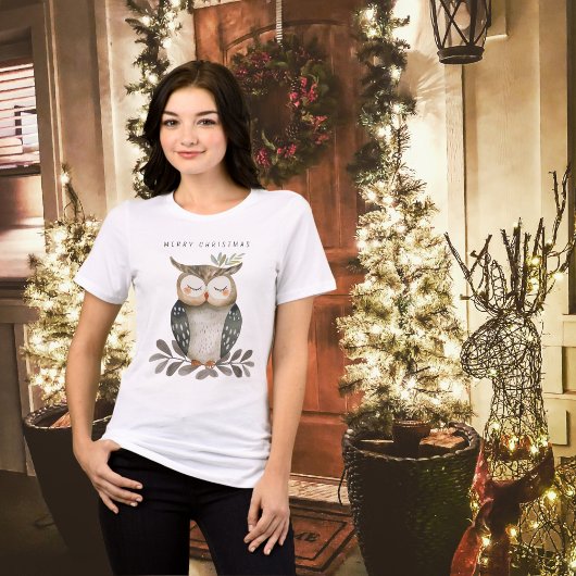 Minimalistische vrolijke kerst Waterverf uil Tri-Blend Shirt