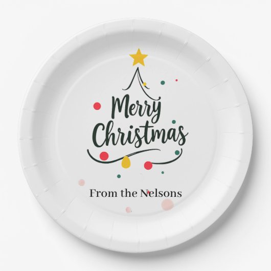 Minimalistische vrolijke kerstboom abstract papieren bordje (Voorkant)