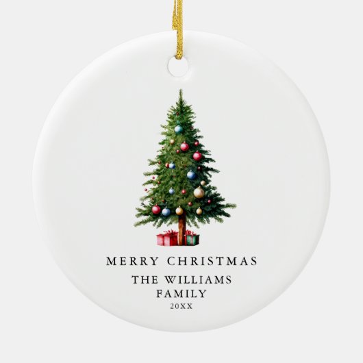 Minimalistische vrolijke kerstboom keramisch ornament (Achterkant)