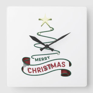 Minimalistische vrolijke kerstboom met sterrenontw vierkante klok