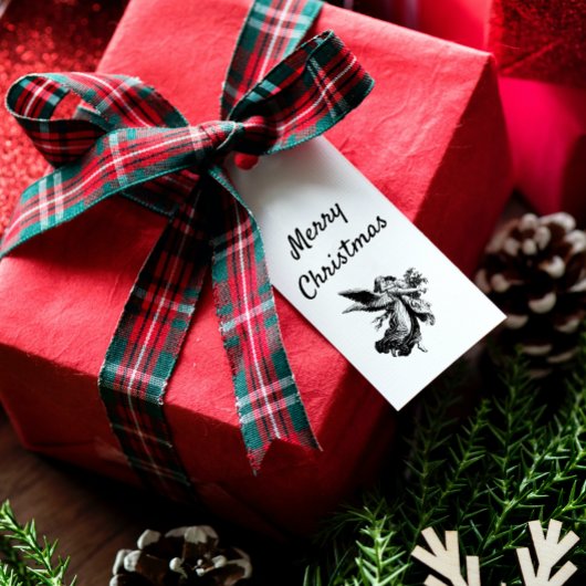 Minimalistische vrolijke kerstengel cadeaulabel