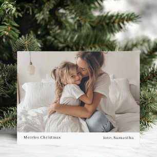 Minimalistische vrolijke kerstfoto en kerstfoto briefkaart