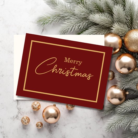 Minimalistische Vrolijke Kerstmis Rood & Goud Feestdagen Kaart
