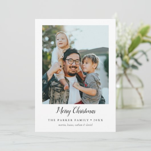 Minimalistische vrolijke kerstportret foto vakanti kaart (Staand voorkant)