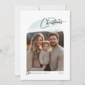 Minimalistische vrolijke kerstscript foto feestdagenkaart (Voorkant)