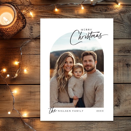 Minimalistische vrolijke kerstscript foto feestdagenkaart