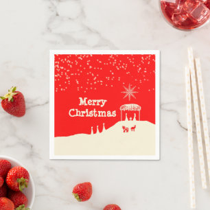 Minimalistische vrolijke kerststal servet