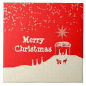 Minimalistische vrolijke kerststal tegeltje (Voorkant)