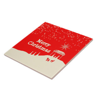 Minimalistische vrolijke kerststal tegeltje