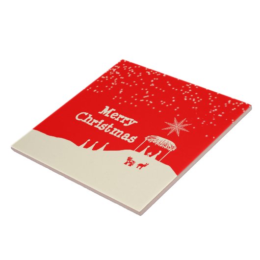 Minimalistische vrolijke kerststal tegeltje (Zijkant)