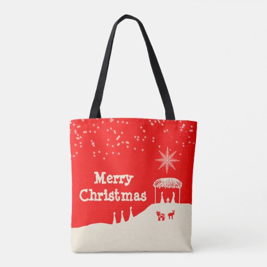 Minimalistische vrolijke kerststal tote bag (Achterkant)