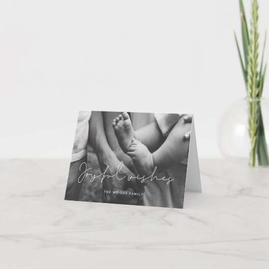 Minimalistische vrolijke wensen overlay foto feestdagen kaart (Voorkant)