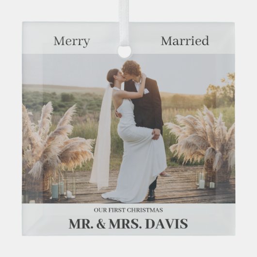 Minimalistische vrolijkheid en getrouwde foto eers glas ornament (Voorkant)