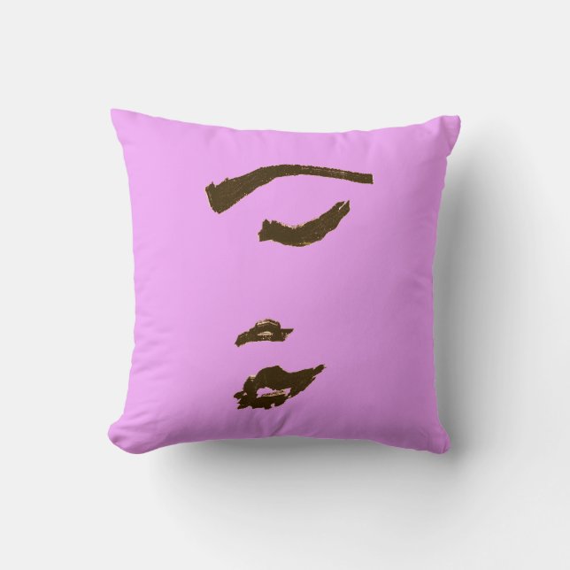 Minimalistische Vrouw Dames Gezicht Schets Kussen  (Voorkant)