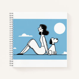 Minimalistische vrouw en hond illustratie notitieboek