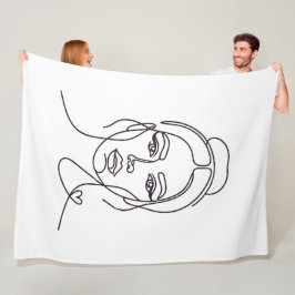 Minimalistische Vrouw Gezichtslijn Kunst Fleece De Deken