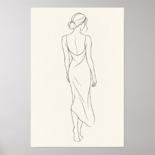 Minimalistische vrouw in jurk zonder rug Lijnkunst Poster