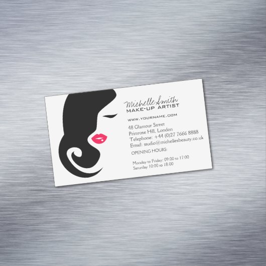 Minimalistische vrouw silhouet zwart schoonheidssa magnetisch visitekaartje (Voorbeeld)