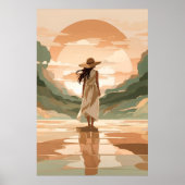 Minimalistische vrouw wandelen Sunset Landscape Po Poster (Voorkant)