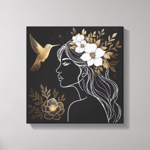 Minimalistische Vrouwelijke Muurkunst met Gouden B Canvas Afdruk