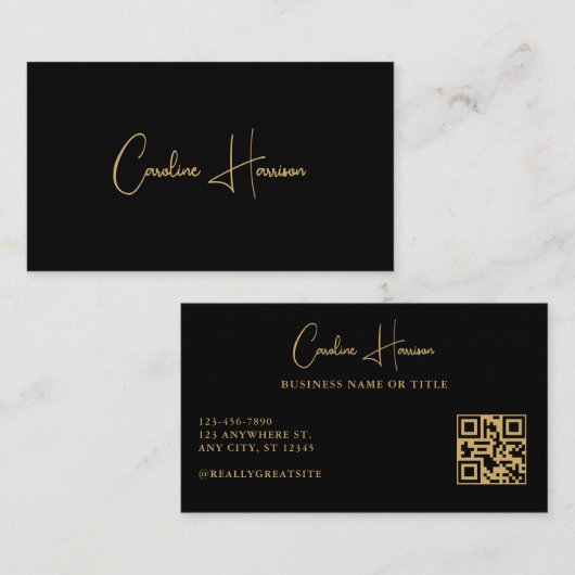 Minimalistische vrouwelijke QR-code Modern Black G Visitekaartje (Voorkant / Achterkant)