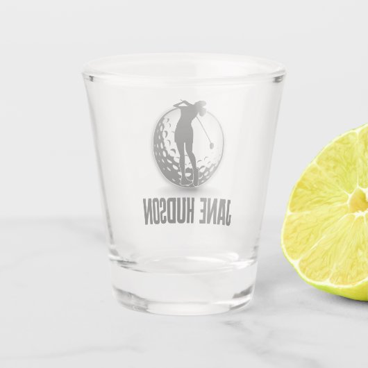 Minimalistische Vrouwen Golf Monogram Ontwerp Shot Glas (Achterkant)
