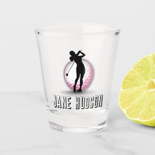 Minimalistische Vrouwen Golf Monogram Ontwerp Shot Glas (Voorkant)