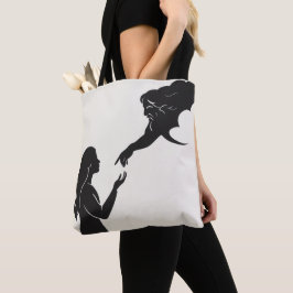 Minimalistische vrouwen silhouet met geloof en ins tote bag