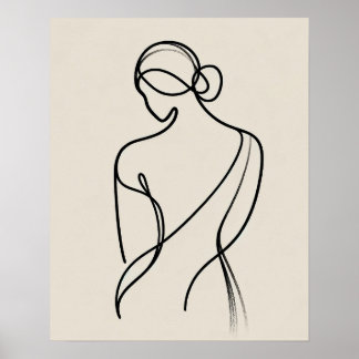 Minimalistische Vrouwen terug - Line Art Poster