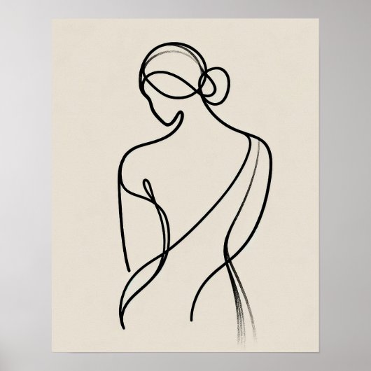 Minimalistische Vrouwen terug - Line Art Poster (Voorkant)