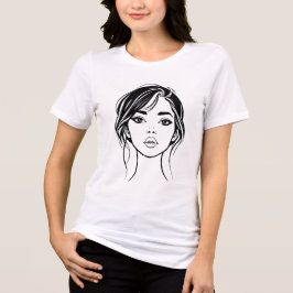 Minimalistische Vrouwengezicht Lijnkunst Portret Tri-Blend Shirt