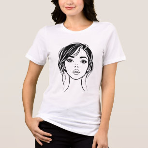 Minimalistische Vrouwengezicht Lijnkunst Portret Tri-Blend Shirt