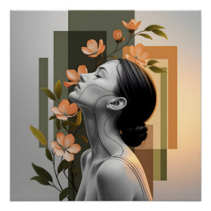 Minimalistische vrouwenprofiel met botanische eleg perfect poster
