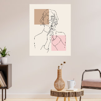 Minimalistische vrouwportret lijnkunst wandkunst a poster
