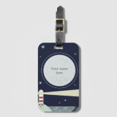 Minimalistische vuurtoren met maan en sterren bagagelabel (Voorkant (verticaal))