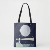 Minimalistische vuurtoren met maan en sterren tote bag (Voorkant)