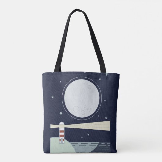 Minimalistische vuurtoren met maan en sterren tote bag (Achterkant)