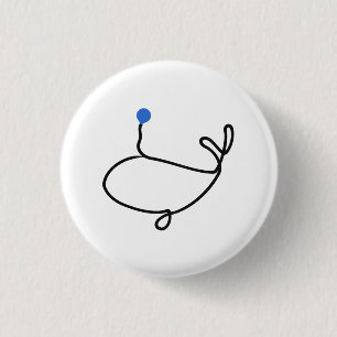 Minimalistische walvis-eenlijnkunst met blauwe wat ronde button 3,2 cm