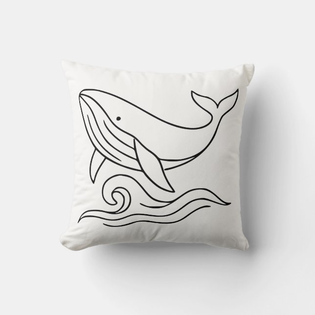 Minimalistische walvislijn kunst – Oceandier  Kussen (Voorkant)