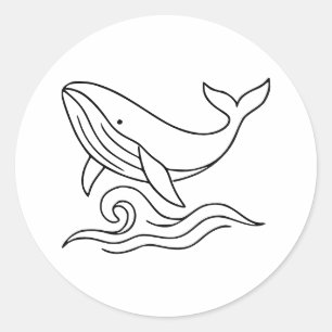 Minimalistische walvislijn kunst – Oceandier Ronde Sticker